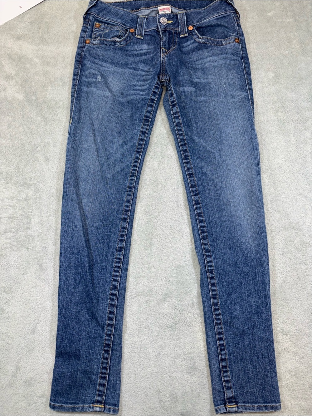 True Religion Skinny Jeans — Low Rise Blue Wash (Size 28)